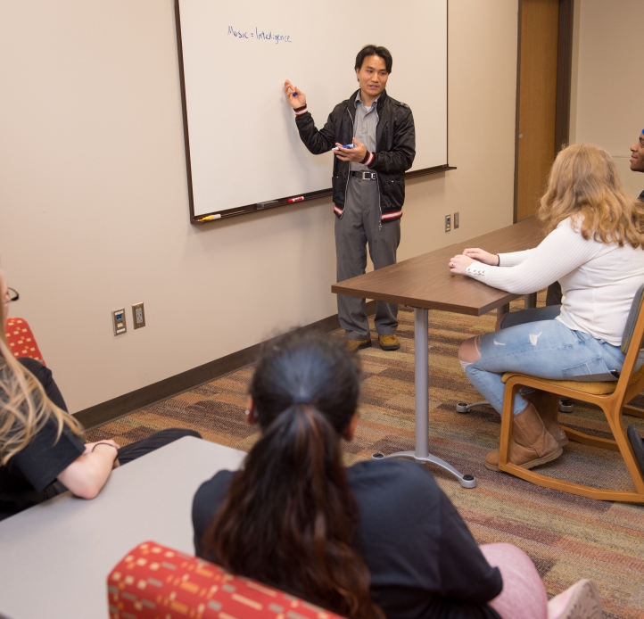 Bishop Hall residents in group study session
