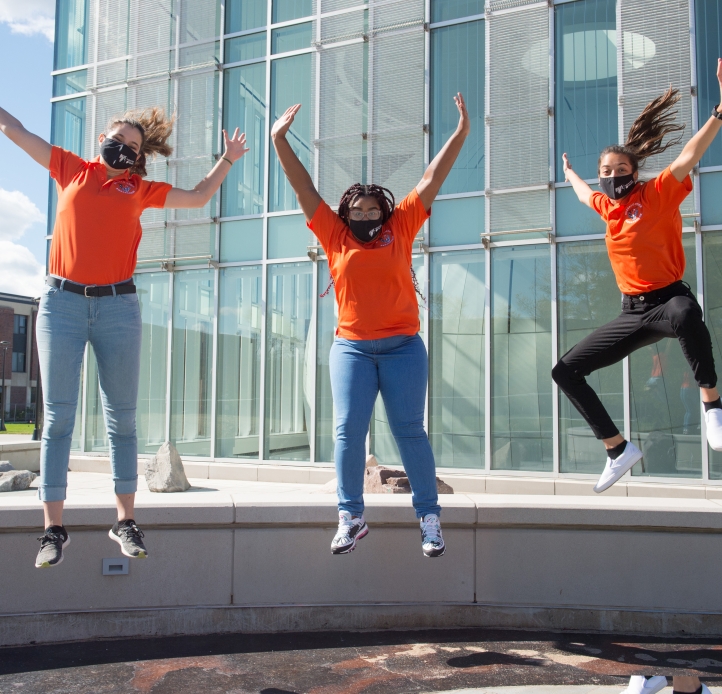 Student ambassadors jumping group photo